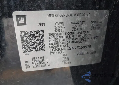 2019 GMC Acadia Slt-1 z USA, uszkodzony, nr VIN 1GKKNULS4KZ150579